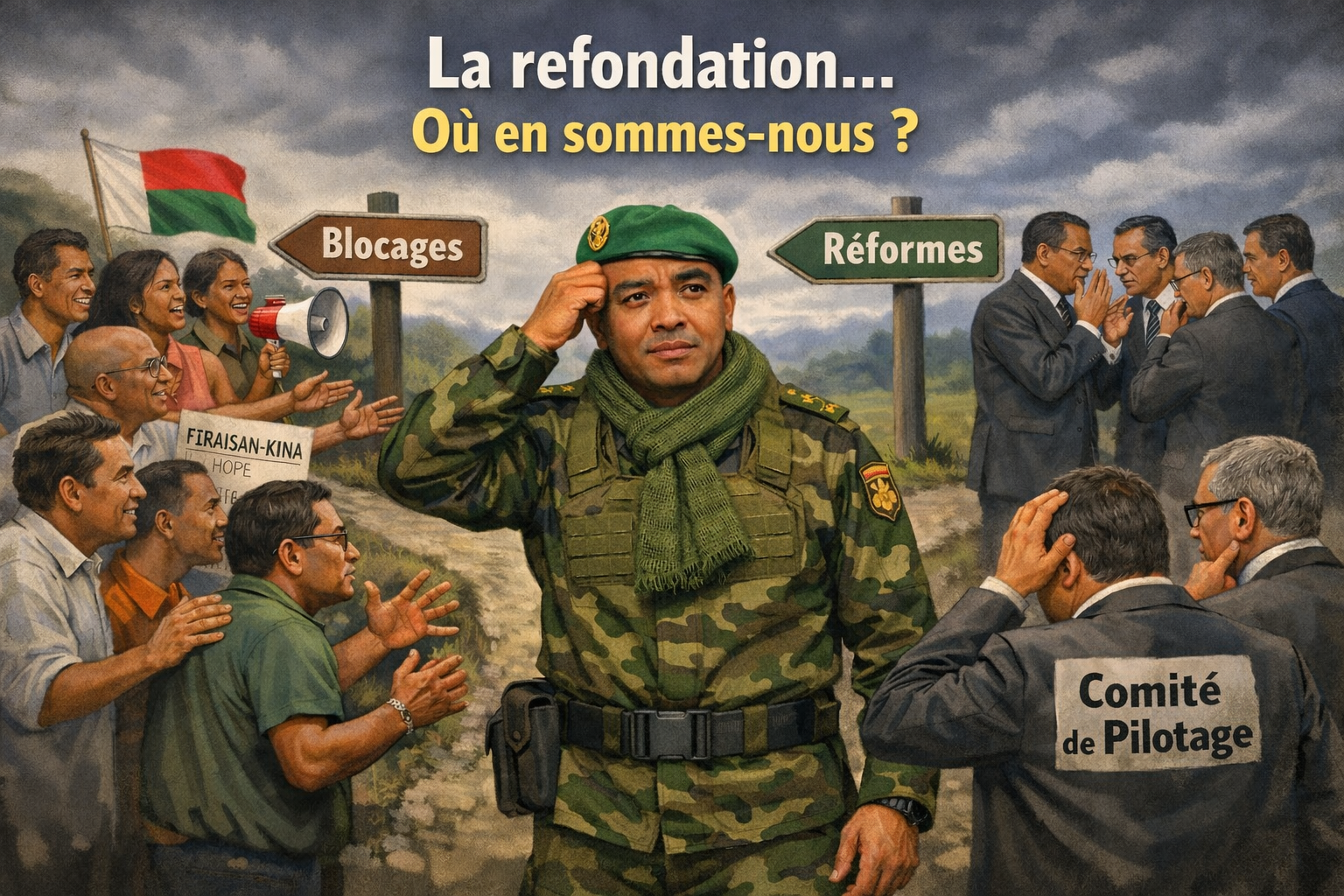 Illustration réaliste : Madagascar à la croisée des chemins, refondation entre blocages politiques, réformes et attentes citoyennes