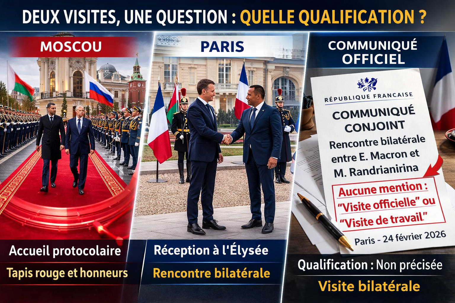 Symbolique diplomatique accueil à Moscou tapis rouge et accueil sobre à Paris
