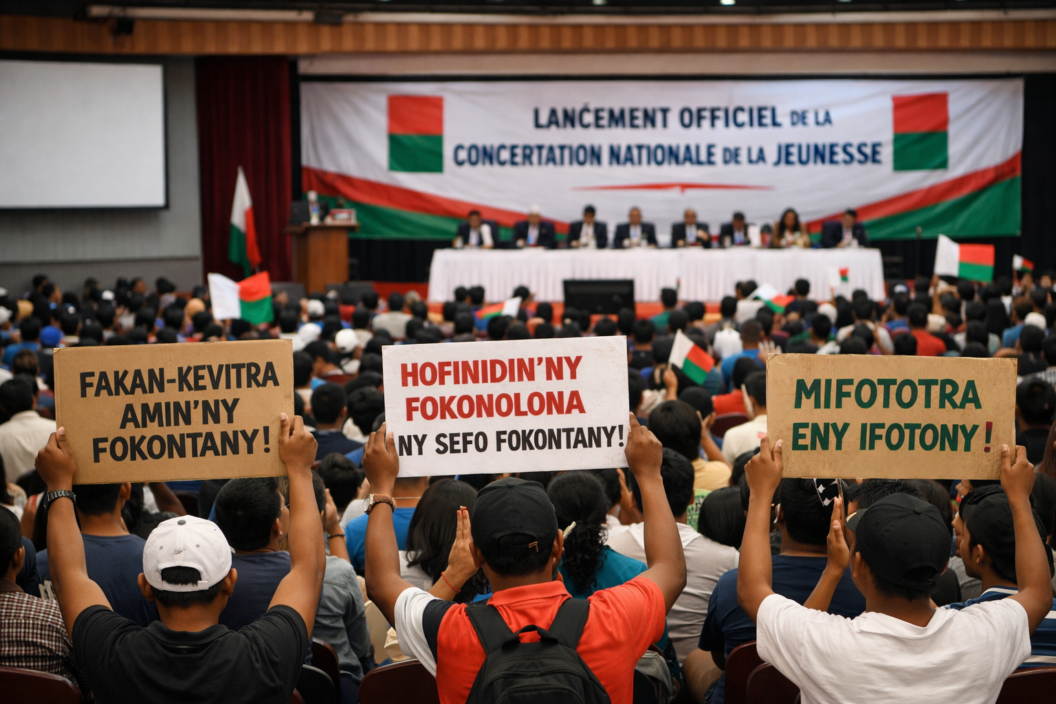 Cérémonie de lancement de la concertation de la jeunesse à Madagascar avec enjeu de refondation, participation citoyenne et place du Fokontany dans la consultation populaire